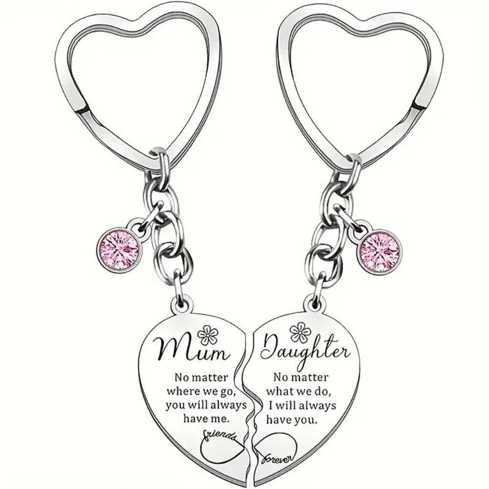 Mom & Daughter Matching Heart Keychain Set – Mother Daughter Gift Jewelry